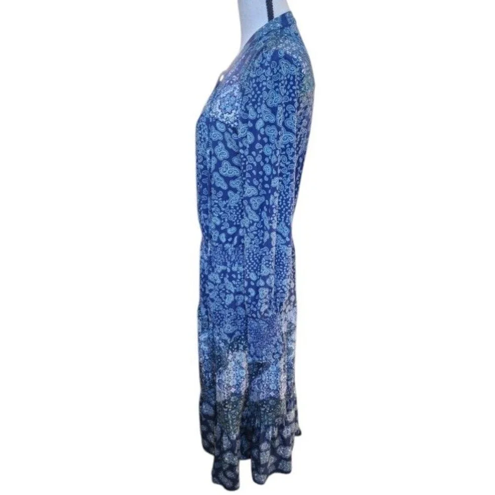 Michael Kors Paisley Print Smocked Georgette Maxi Dress Size Large Cottagecore